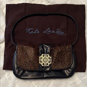 Kate Landry Black and Brown Leopard Print Shoulder Bag
